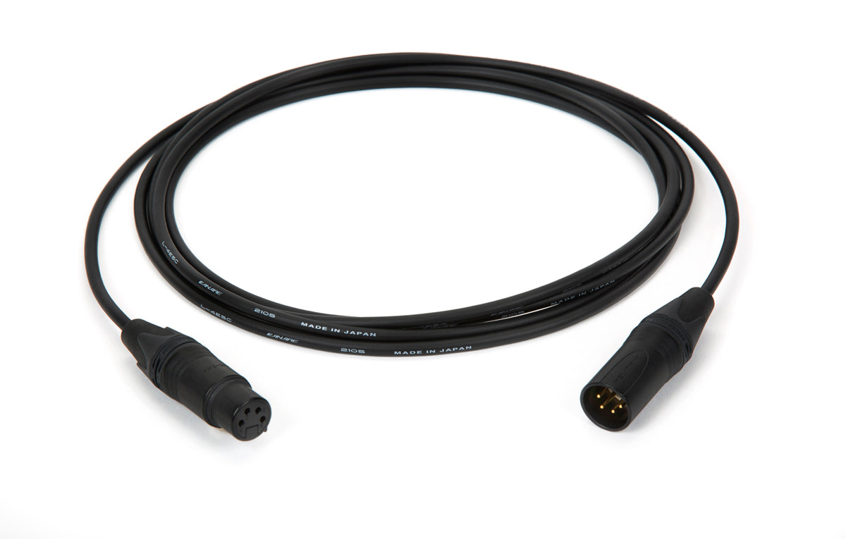 Close-up of Canare L-4E5C 4-pin XLR extension cable connectors