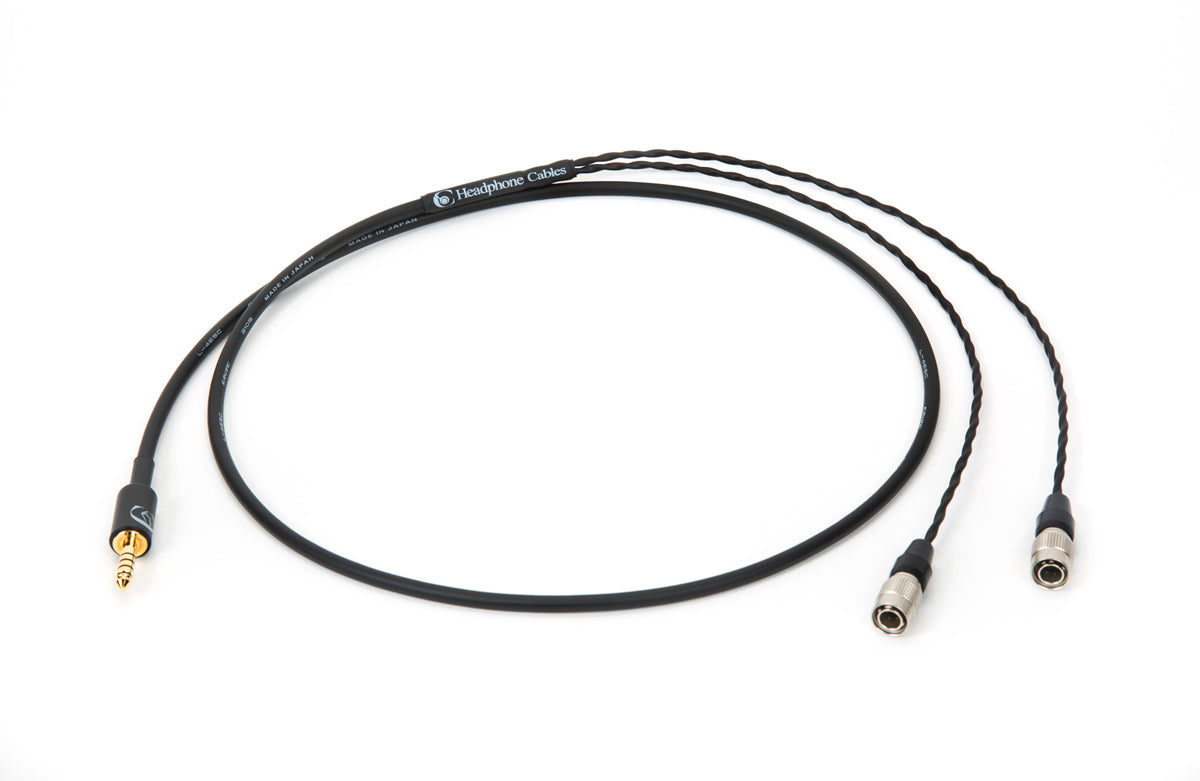 Close-up of 4ft Canare L-4E5C cable for Dan Clark Audio headphones with 4.4mm TRRRS balanced plug