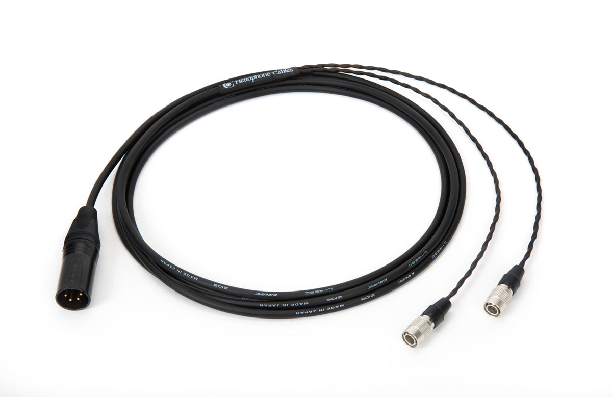 Close-up of 10ft Canare L-4E5C cable for Dan Clark Audio headphones with 4-pin XLR plug