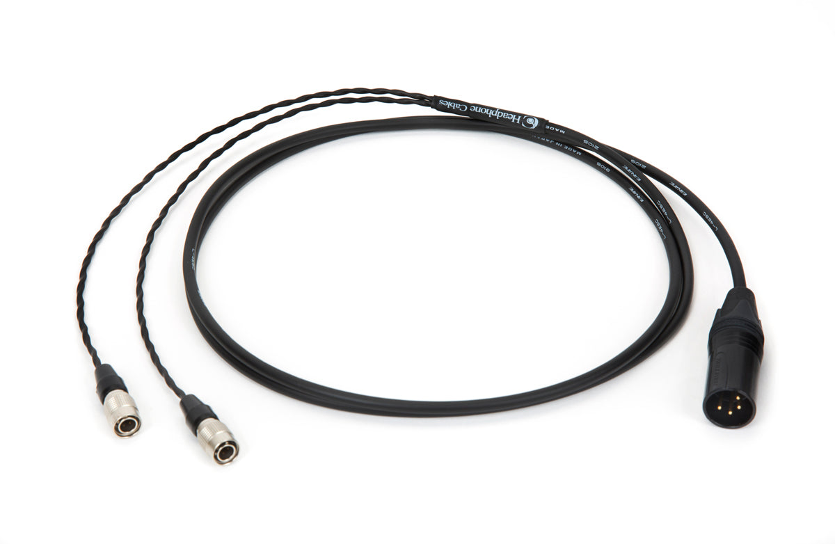 Close-up of 6ft Canare L-4E5C cable for Dan Clark Audio headphones with 4-pin XLR plug