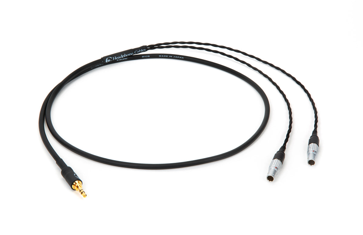 Close-up of 4ft Canare L-4E5C cable for Focal Utopia with 3.5mm TRS plug