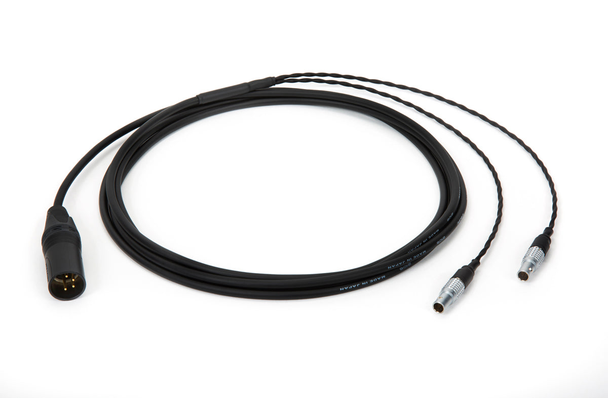 Close-up of 10ft Canare L-4E5C cable for Focal Utopia with 4-pin XLR plug
