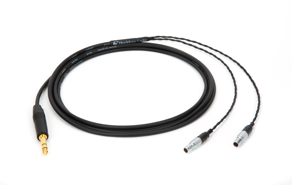 Close-up of 10ft Canare L-4E5C cable for Focal Utopia with 1/4" TRS plug