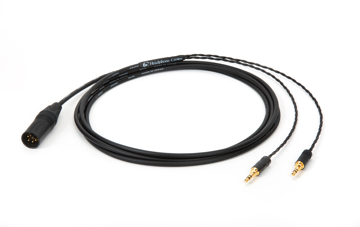 Close-up of 10ft Canare L-4E5C cable for HiFiMAN headphones with 4-pin XLR plug