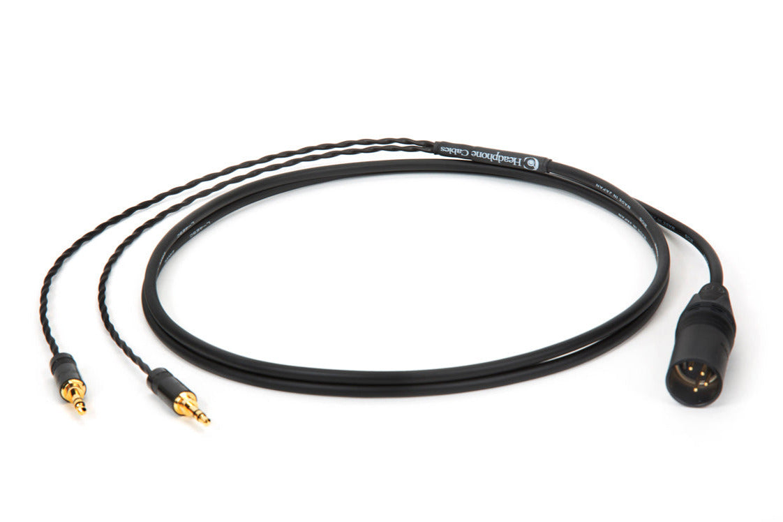Close-up of 6ft Canare L-4E5C cable for HiFiMAN headphones with 4-pin XLR plug