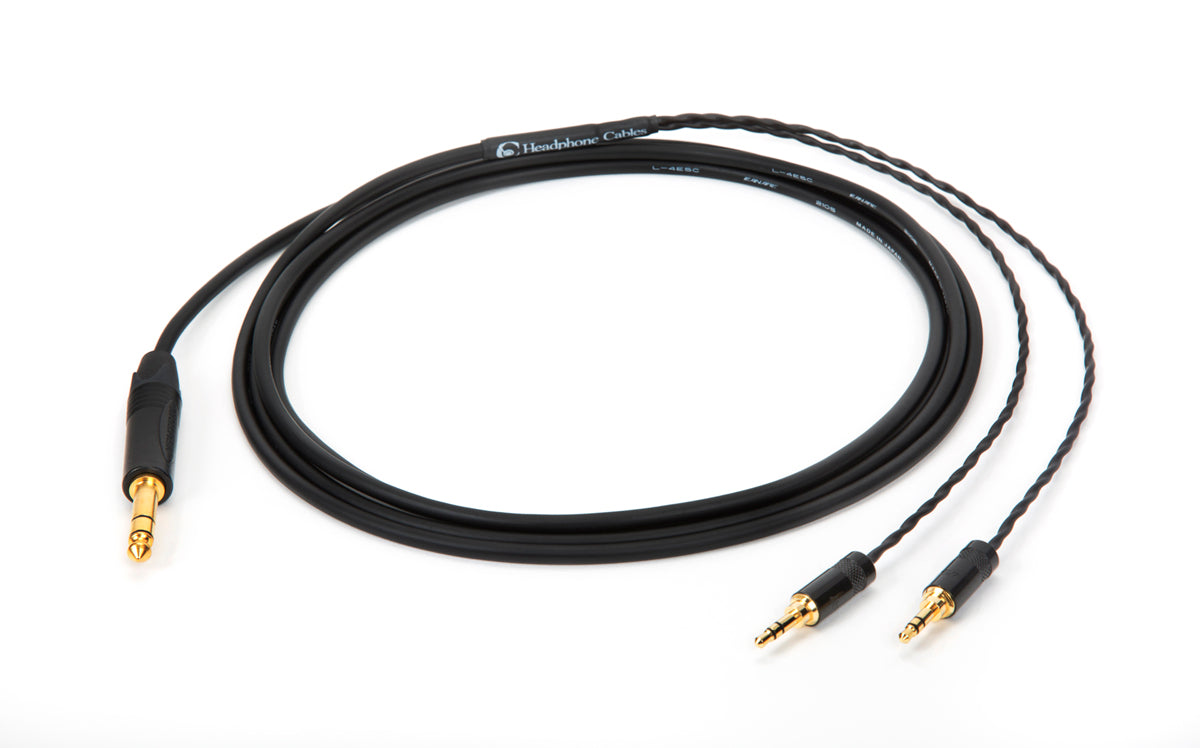 Close-up of 10ft Canare L-4E5C cable for HiFiMAN headphones with 1/4" TRS plug
